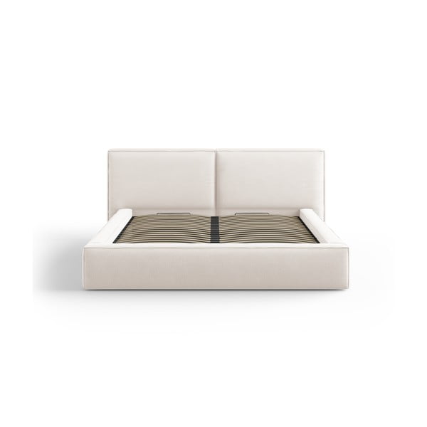 Beżowe tapicerowane łóżko dwuosobowe ze schowkiem i stelażem 180x200 cm Arendal – Cosmopolitan Design-image-2