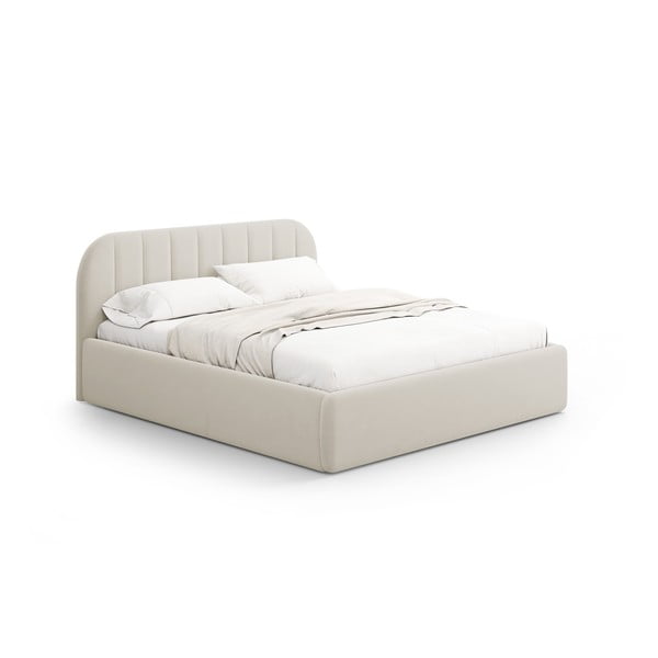 Beżowe tapicerowane łóżko dwuosobowe ze schowkiem ze stelażem 140x200 cm Juno – Windsor & Co Sofas