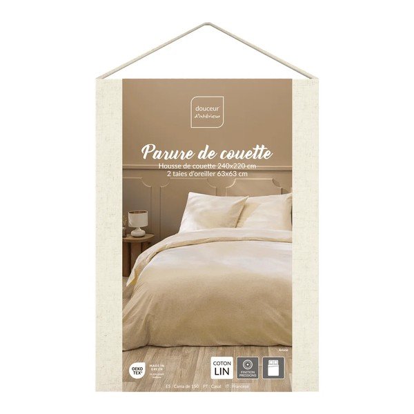 Pościel dwuosobowa z mieszanki lnu 3-częściowa w naturalnym kolorze 240x220 cm Ariane – douceur d'intérieur-image-4