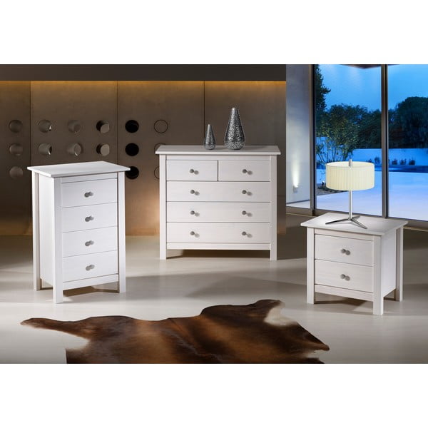 Biała szafka nocna z litego drewna sosnowego z 2 szufladami Marckeric Berna-image-1