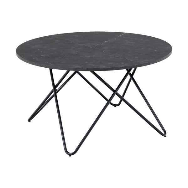 Czarny okrągły stolik z blatem w dekorze marmuru ø 80 cm Wyre – Actona