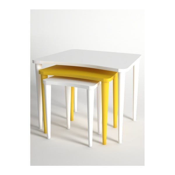 Zestaw 3 stolików w kolorze białym i żółtym Monte Nero