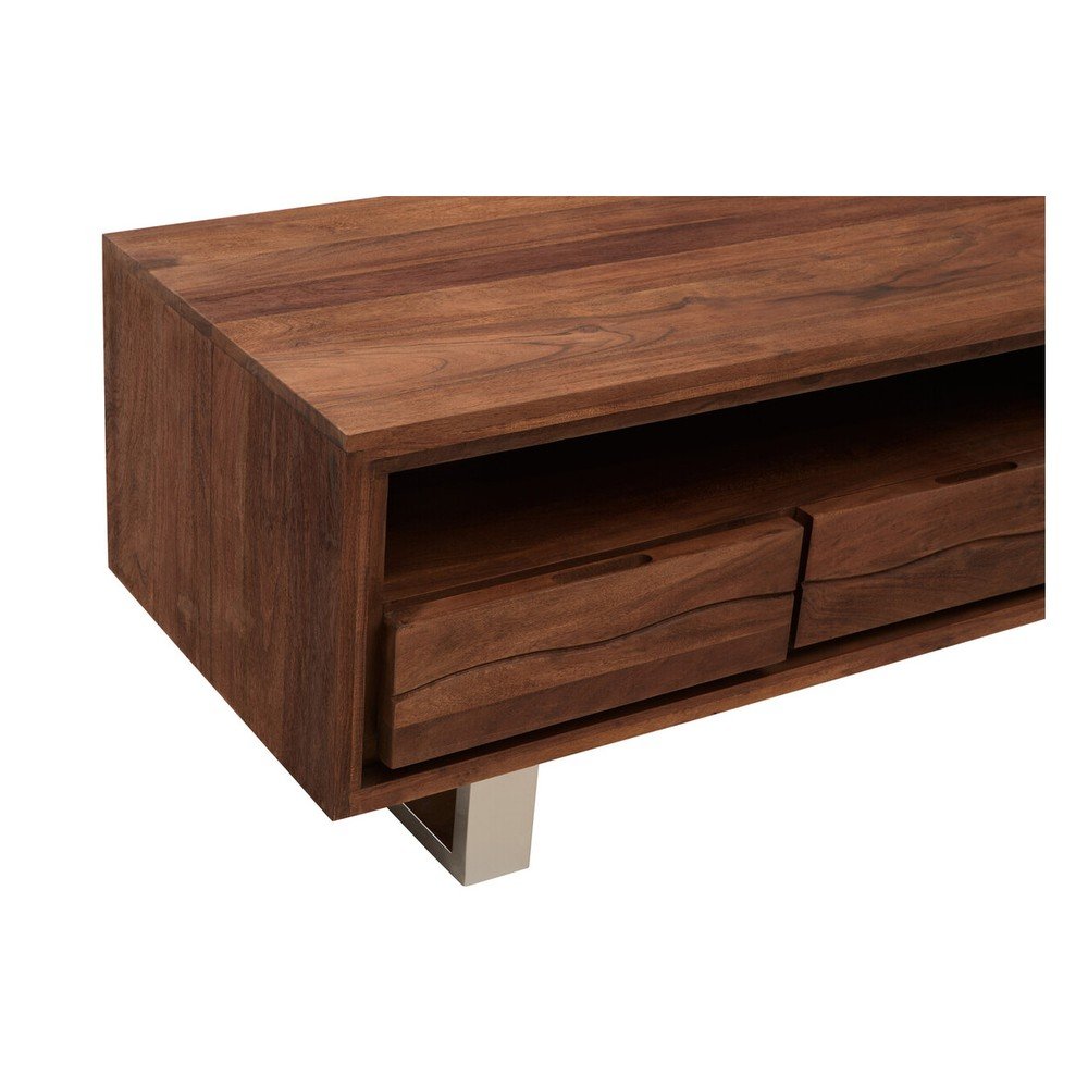 Szafka pod TV z litego drewna akacjowego w ciemnym naturalnym kolorze 140x52x50 cm Simla – Premier Housewares (zdjęcie 4)