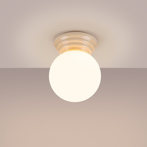 Beżowa lampa sufitowa ceramiczna ze szklanym kloszem ø 12 cm Farsa – Sollux-image-4