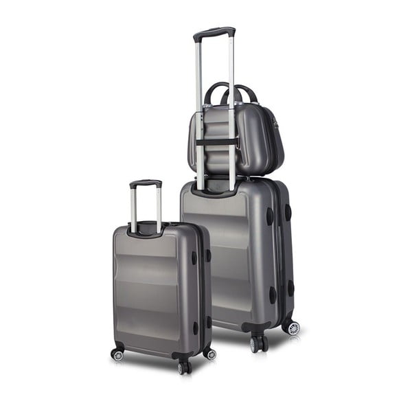 Zestaw 2 szarych walizek na kółkach z USB i kuferka podróżnego My Valice LASSO Cab Med & MU