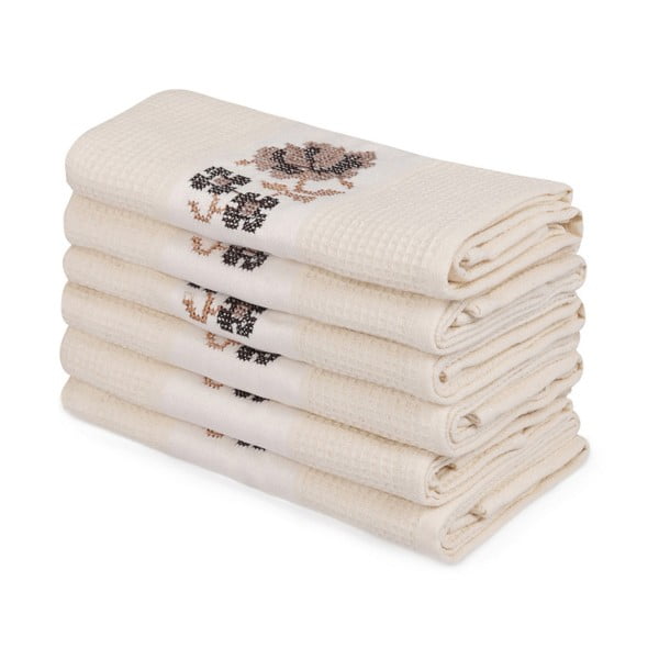 Komplet 6 beżowych bawełnianych ręczników Simplicity, 45x70 cm