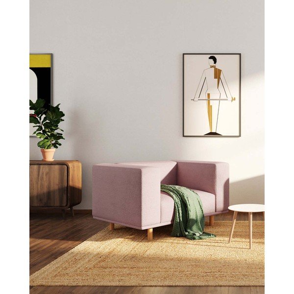Różowy fotel z materiału bouclé Kukumo – Ame Yens-image-3