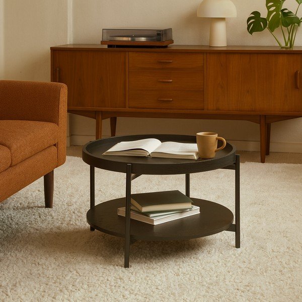 Czarny okrągły stolik w dekorze dębu ø 64 cm Hagen – Bonami Essentials-image-4