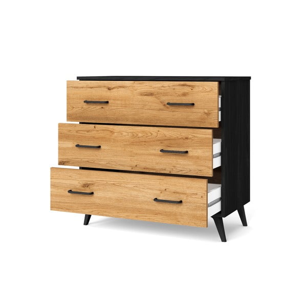 Czarno-naturalna niska komoda w dekorze dębu 80x72 cm Indus – Marckeric-image-2