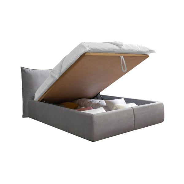 Jasnoszare tapicerowane łóżko dwuosobowe ze schowkiem ze stelażem 160x200 cm Jade – Bobochic Paris-image-3