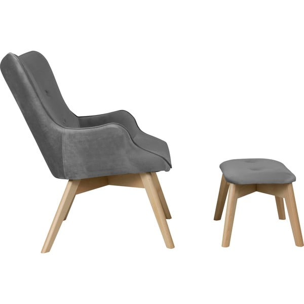 Szary aksamitny fotel z podnóżkiem Niko – Ropez-image-3