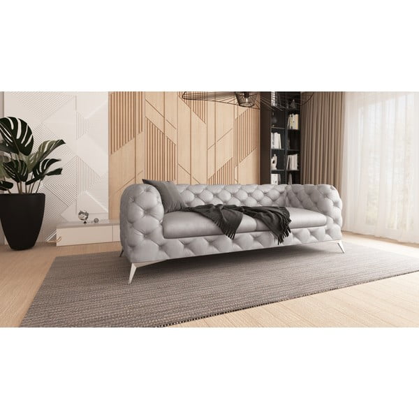 Jasnoszara aksamitna sofa 225 cm Chelsea – Ropez-image-3