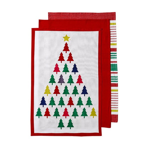 Zestaw 3 ścierek z motywem świątecznym Ladelle Bright Christmas Tree, 70x45 cm