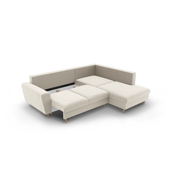 Beżowy aksamitny rozkładany narożnik ze schowkiem (prawostronny/w kształcie litery L) Kyoto – Cosmopolitan Design-image-3