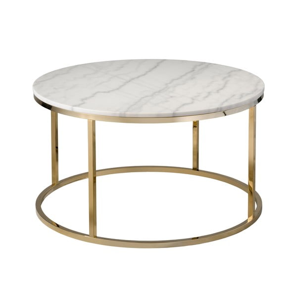 Biały stolik marmurowy z konstrukcją w kolorze złota RGE Accent, ⌀ 85 cm