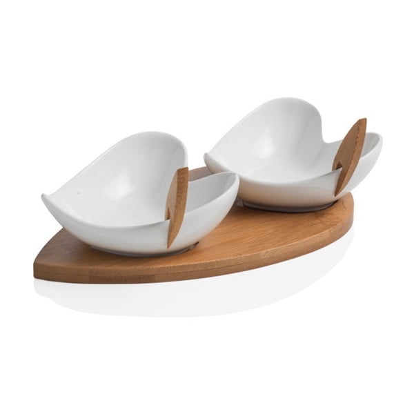 Zestaw 2 miseczek do serwowania z widelczykami i tacą Brandani Coeur Blanc-image-1