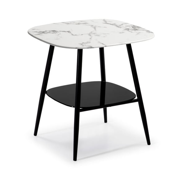 Biało-czarny stolik ze szklanym blatem w dekorze marmuru Marckeric Alina