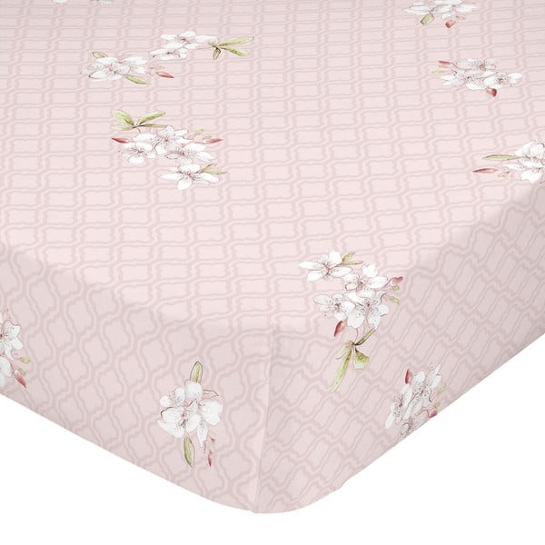 Różowe bawełniane prześcieradło Happy Friday Basic Chinoiserie, 160x200 cm
