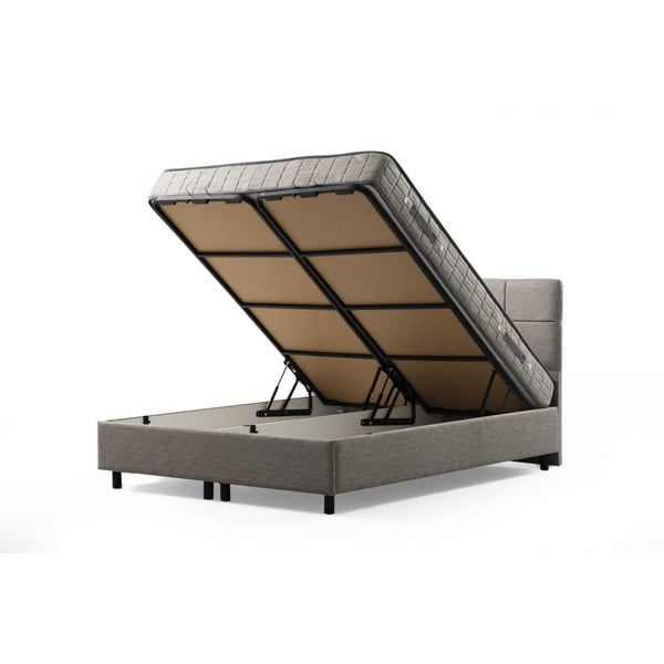 Jasnoszare tapicerowane łóżko dwuosobowe ze schowkiem i stelażem 160x200 cm Vitalia – Kalune Design-image-2