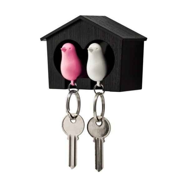 Brązowy
  wieszak na klucze  z białym i różowym
  breloczkiemQualy Duo Sparrow