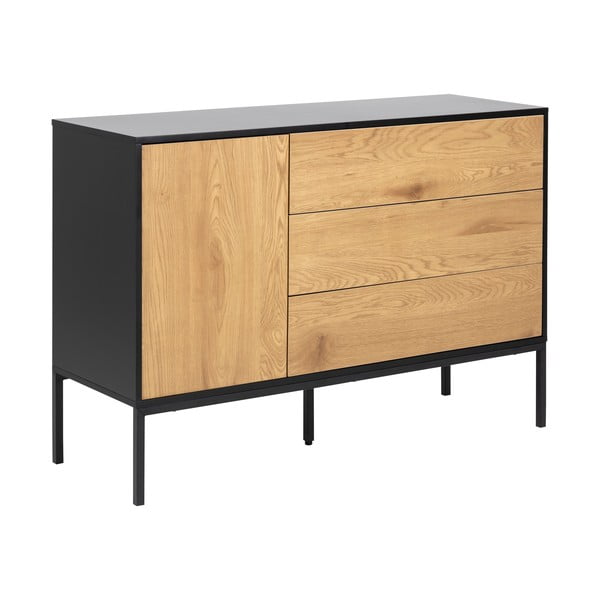 Czarno-naturalna niska komoda w dekorze dębu 120x82 cm Seaford – Actona-image-2