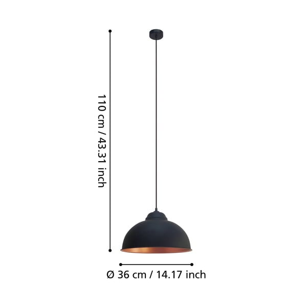 Czarno-brązowa lampa wisząca z metalowym kloszem ø 37 cm TRURO 2 – EGLO-image-2