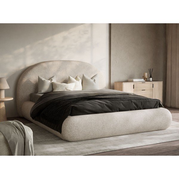 Kremowe tapicerowane łóżko dwuosobowe ze schowkiem ze stelażem 140x200 cm Maumere – Maison de Rêve-image-1