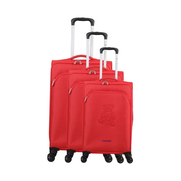 Zestaw 3 czerwonych walizek z 4 kółkami Lulucastagnette Emilia