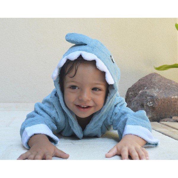 Niebieski bawełniany szlafrok dziecięcy rozmiar S Shark – Rocket Baby-image-4