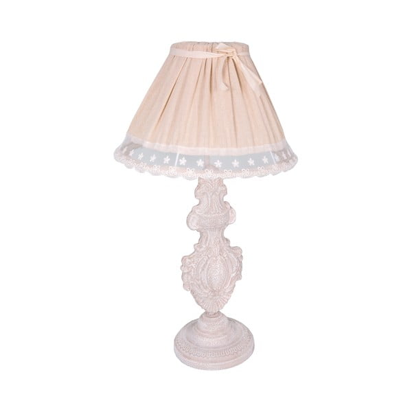 Jasnoróżowa lampa stołowa z tekstylnym kloszem (wysokość 56 cm) – Antic Line