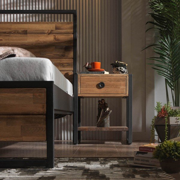 Czarno-naturalne łóżko dwuosobowe ze stelażem 140x200 cm Ariane – Kalune Design-image-4