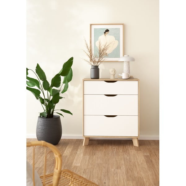 Biało-naturalna komoda w dekorze dębu 79x92x40 cm Ikast – Tvilum-image-1