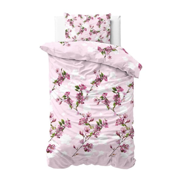 Bawełniana pościel jednoosobowa Sleeptime Flower Blush, 140x220 cm