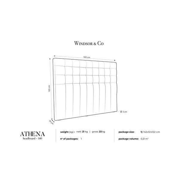 Szary zagłówek z aksamitnym obiciem Windsor & Co Sofas Athena, 140x120 cm-image-4