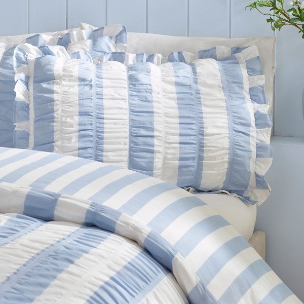 Niebieska pościel dwuosobowa 200x200 cm Seersucker Frill Stripe – Catherine Lansfield-image-2