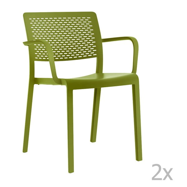 Zestaw 2 zielonych krzeseł ogrodowych z podłokietnikami Resol Trama
