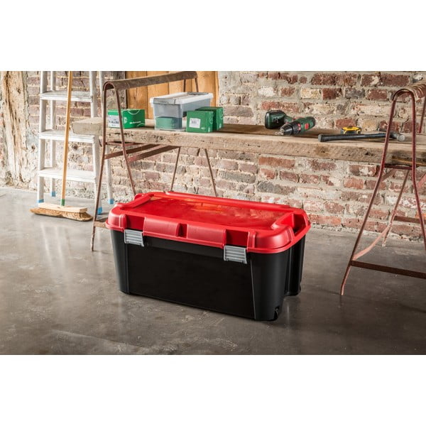 Czerwono-czarny plastikowy pojemnik z pokrywką 79,5x39,5x37 cm Totem – Curver-image-1