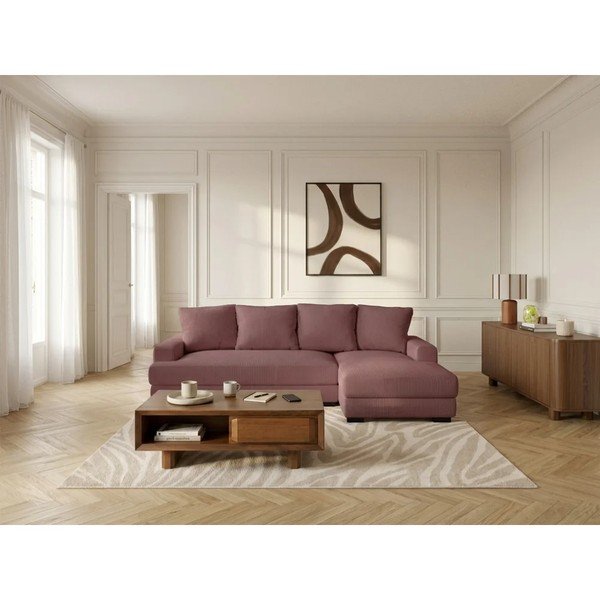 Różowy sztruksowy rozkładany/ze schowkiem narożnik (prawostronny/z szezlongiem) Campi – Bobochic Paris-image-2