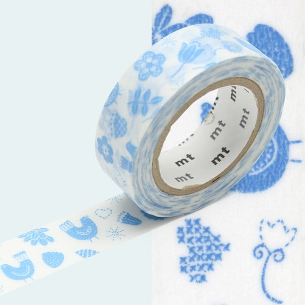 Niebiesko-biała taśma dekoracyjna washi MT Masking Tape Bird Song