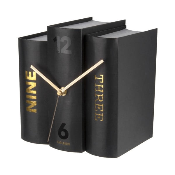 Czarny zegar stołowy w kształcie książek Karlsson