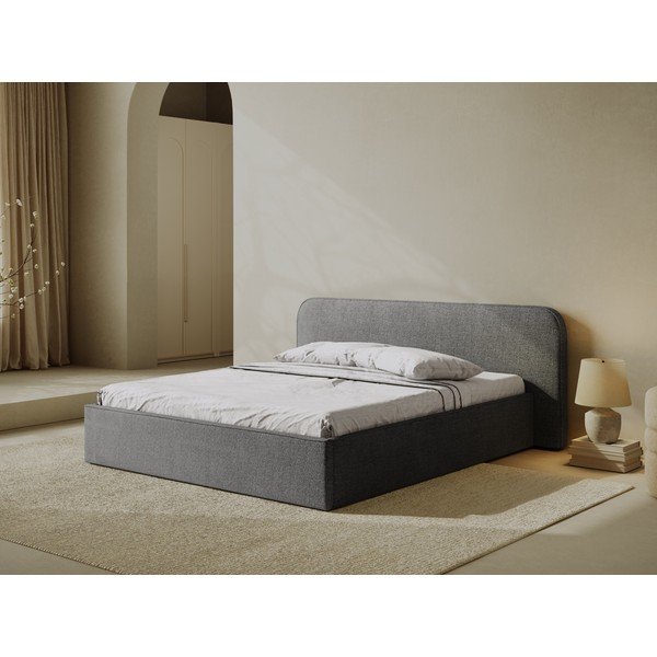 Ciemnoszare tapicerowane łóżko dwuosobowe ze schowkiem i stelażem 160x200 cm Elizabeth – Micadoni -image-1