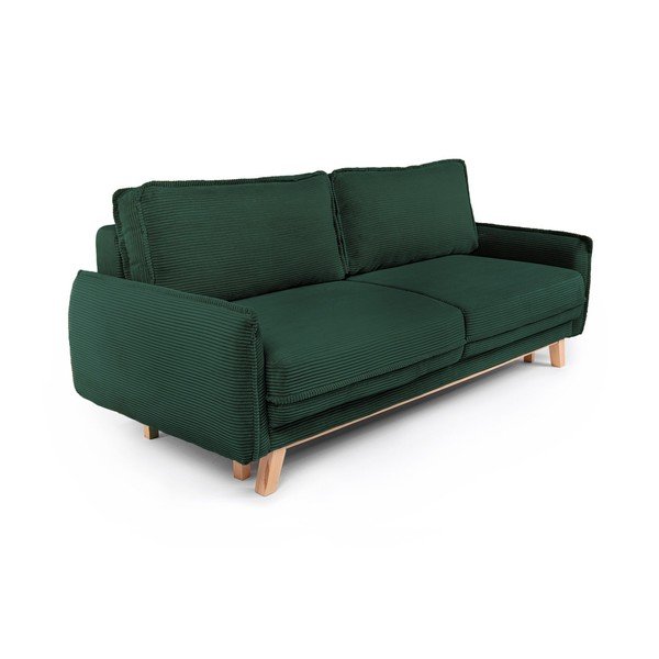 Ciemnozielona sztruksowa rozkładana/ze schowkiem sofa 218 cm Tori – Bonami Selection-image-1