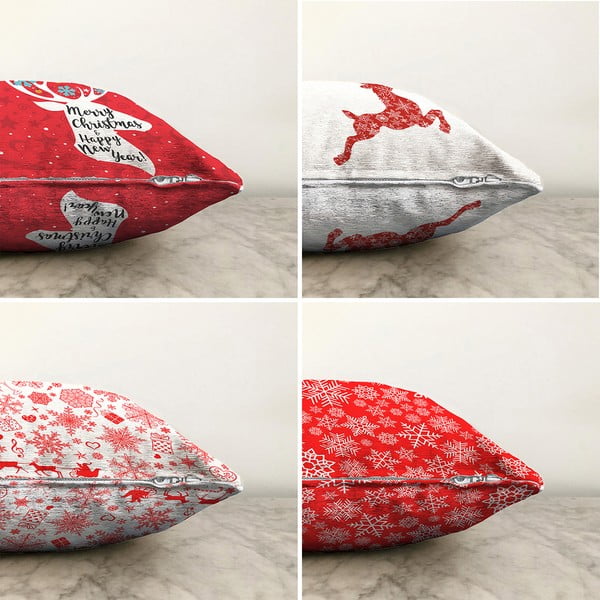 Zestaw 4 świątecznych szenilowych poszewek na poduszki Minimalist Cushion Covers Christmas Reindeer, 55x55 cm-image-1