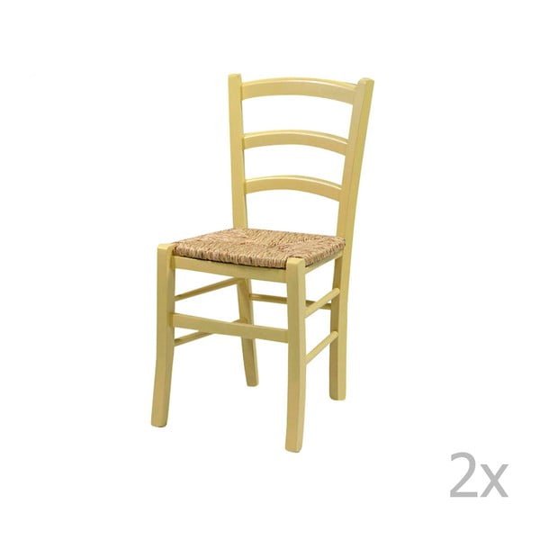Zestaw 2 żółtych krzeseł z litego drewna Crido Consulting Straw