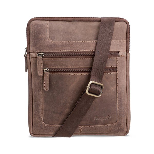 Ciemnobrązowa torebka skórzana na ramię na iPad Packenger-image-3