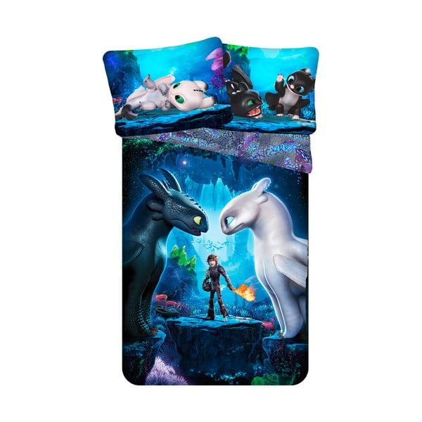 Niebieska bawełniana pościel dziecięca jednoosobowa 140x200 cm How To Train Your Dragon – Jerry Fabrics
