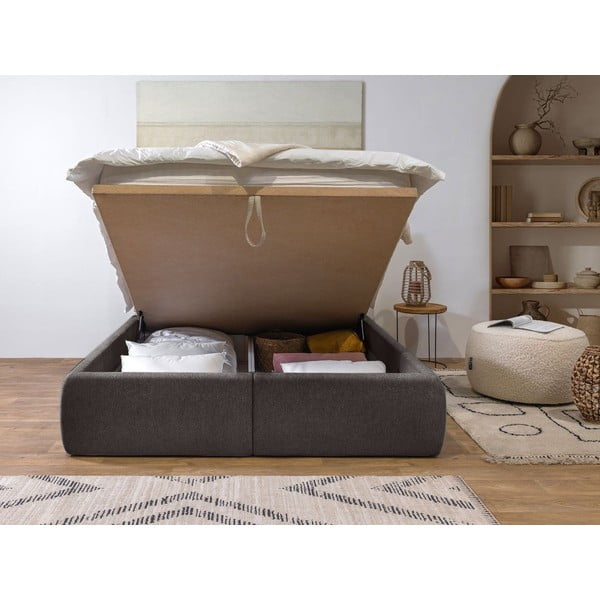 Ciemnoszare tapicerowane łóżko dwuosobowe ze schowkiem i stelażem 180x200 cm Garance – Bobochic Paris-image-3