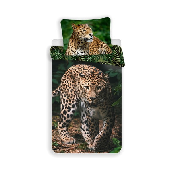 Bawełniana pościel dziecięca jednoosobowa 140x200 cm Leopard "Green" – Jerry Fabrics
