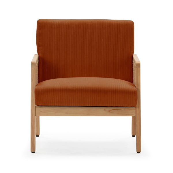 Ceglasty sztruksowy fotel z plecionką Debra – Marckeric-image-2