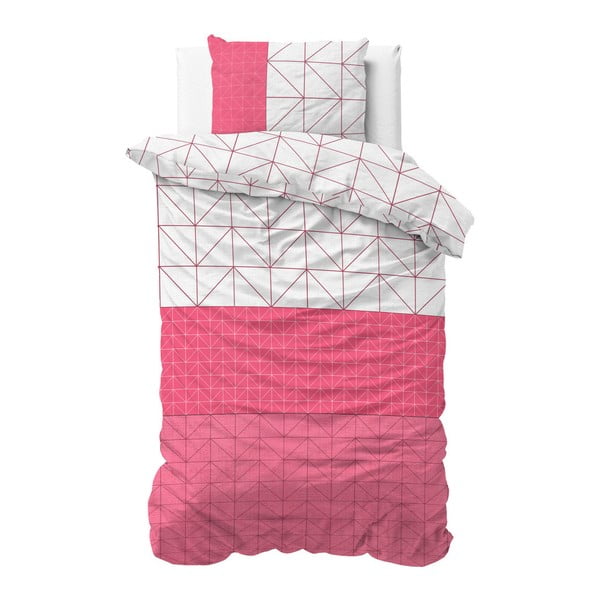 Różowo-biała pościel jednoosobowa z mikroperkalu Sleeptime Gino, 140x220 cm